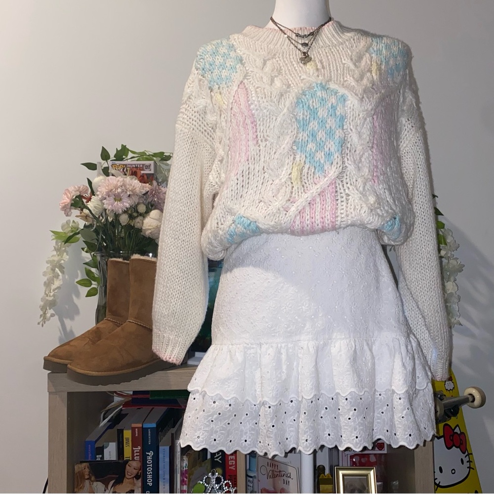 Zara 90s vintage girly whimsical white lace tiered eyelet mini skirt w/ ruffles